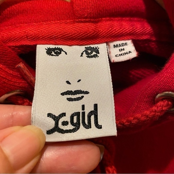 X-GIRL Red Cropped Hoodie Sweatshirt Size 2 - Picture 7 of 10